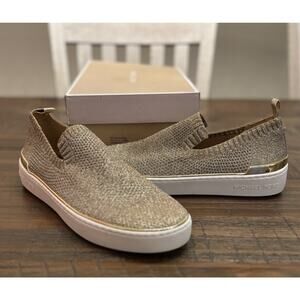 Michael Kors Juno Knit Slip On Sneaker Sparkle Gold Fashion Metallic 8M (NWB)